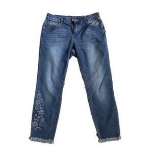 ND WEEKEND Boho Aztec Embroidered Jeans with Fringe Sz 8